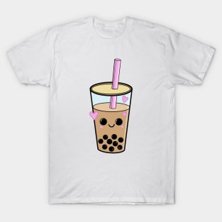 Kawaii face boba milk tea/bubble tea with hearts T-Shirt